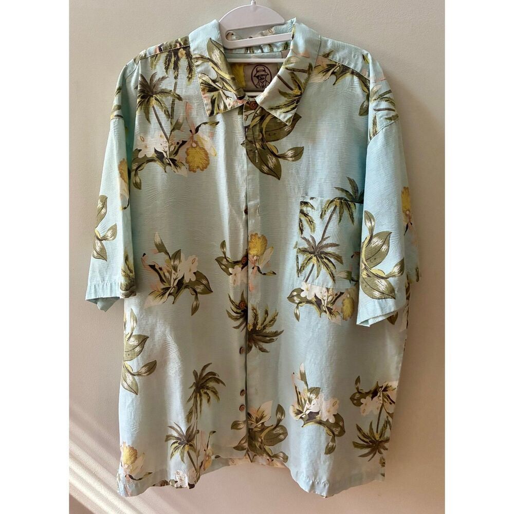 Panama Jack Hawaiian Shirt Men’s XL Blue Tropical Print Button Up EUC